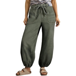 image:imageSidefeel Womens Wide Leg Jeans High Waisted Drawstring Baggy Stretchy Trendy Harem Loose Ankle Denim PantsGreen