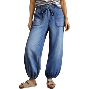 image:imageSidefeel Womens Wide Leg Jeans High Waisted Drawstring Baggy Stretchy Trendy Harem Loose Ankle Denim PantsLight Blue