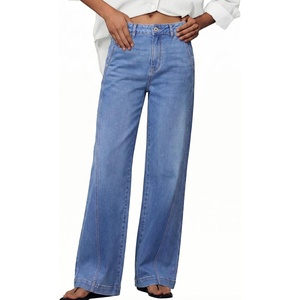 image:imageSidefeel Womens Wide Leg Jeans High Waisted Stretchy Baggy Side Seam Denim Pants with Slanted PocketsLight Blue