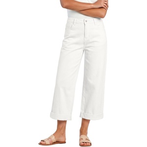 image:imageSidefeel Womens Wide Leg Jeans High Waisted Stretchy Cropped Ankle Capri Rolled Hem Denim PantsWhite
