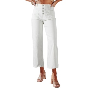 image:imageSidefeel Womens Wide Leg Jeans High Waisted Stretchy Straight Leg Jeans Buttoned Loose Denim Pants with Pocket White Size 6 Short