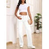 image:imageSidefeel Wide Leg Jeans for Women High Waisted Stretchy Jeans Straight Leg Trendy Patchwork Denim Pants with Oversized FitCream White
