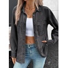 image:imageSidefeel Women Denim Shirts Oversized Long Sleeve Button Down Blouse V Neck Casual Top ShacketsGray