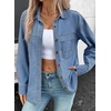 image:imageSidefeel Women Denim Shirts Oversized Long Sleeve Button Down Blouse V Neck Casual Top ShacketsLight Blue
