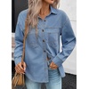 image:imageSidefeel Women Denim Shirts Oversized Long Sleeve Button Down Blouse V Neck Casual Top ShacketsLight Blue
