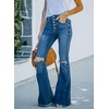 image:imageSidefeel Women Destroyed Raw Hem Washed Jeans Distressed Slim Fit Denim PantsJ Blue