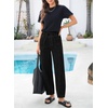 image:imageSidefeel Womens Baggy Wide Leg Jeans Elastic Waist Drawstring Front Seam Ankle High Waisted Barrel JeansBlack