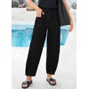 image:imageSidefeel Womens Baggy Wide Leg Jeans Elastic Waist Drawstring Front Seam Ankle High Waisted Barrel JeansBlack