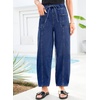 image:imageSidefeel Womens Baggy Wide Leg Jeans Elastic Waist Drawstring Front Seam Ankle High Waisted Barrel JeansBluing