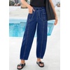 image:imageSidefeel Womens Baggy Wide Leg Jeans Elastic Waist Drawstring Front Seam Ankle High Waisted Barrel JeansBluing