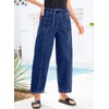 image:imageSidefeel Womens Baggy Wide Leg Jeans Elastic Waist Drawstring Front Seam Ankle High Waisted Barrel JeansBluing