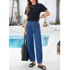 image:imageSidefeel Womens Baggy Wide Leg Jeans Elastic Waist Drawstring Front Seam Ankle High Waisted Barrel JeansDark Blue