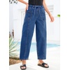 image:imageSidefeel Womens Baggy Wide Leg Jeans Elastic Waist Drawstring Front Seam Ankle High Waisted Barrel JeansDark Blue