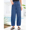 image:imageSidefeel Womens Baggy Wide Leg Jeans Elastic Waist Drawstring Front Seam Ankle High Waisted Barrel JeansDark Blue