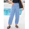 image:imageSidefeel Womens Baggy Wide Leg Jeans Elastic Waist Drawstring Front Seam Ankle High Waisted Barrel JeansIceland Blue