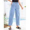 image:imageSidefeel Womens Baggy Wide Leg Jeans Elastic Waist Drawstring Front Seam Ankle High Waisted Barrel JeansIceland Blue