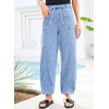 image:imageSidefeel Womens Baggy Wide Leg Jeans Elastic Waist Drawstring Front Seam Ankle High Waisted Barrel JeansIceland Blue