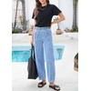 image:imageSidefeel Womens Baggy Wide Leg Jeans Elastic Waist Drawstring Front Seam Ankle High Waisted Barrel JeansIceland Blue