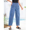 image:imageSidefeel Womens Baggy Wide Leg Jeans Elastic Waist Drawstring Front Seam Ankle High Waisted Barrel JeansLight Blue