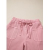 image:imageSidefeel Womens Baggy Wide Leg Jeans Elastic Waist Drawstring Front Seam Ankle High Waisted Barrel JeansPink