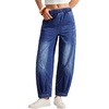 image:imageSidefeel Womens Barrel Jeans High Waisted Elastic Stretchy Baggy Wide Leg Jeans Trendy Patchwork Loose Ankle Denim PantsDark Blue