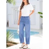 image:imageSidefeel Womens Barrel Jeans High Waisted Elastic Stretchy Baggy Wide Leg Jeans Trendy Patchwork Loose Ankle Denim PantsIceland Blue
