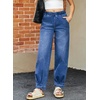 image:imageSidefeel Womens Barrel Jeans High Waisted Elastic Stretchy Baggy Wide Leg Jeans Trendy Patchwork Loose Ankle Denim PantsLight Blue