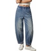 image:imageSidefeel Womens Barrel Jeans High Waisted Elastic Stretchy Baggy Wide Leg Jeans Trendy Patchwork Loose Ankle Denim PantsStone Blue