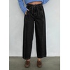 image:imageSidefeel Womens Barrel Jeans High Waisted Stretchy Drawstring Ankle Tapered Denim Pants with PocketsBlack