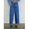 image:imageSidefeel Womens Barrel Jeans High Waisted Stretchy Drawstring Ankle Tapered Denim Pants with PocketsDark Blue