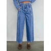 image:imageSidefeel Womens Barrel Jeans High Waisted Stretchy Drawstring Ankle Tapered Denim Pants with PocketsLight Blue