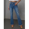 image:imageSidefeel Womens Bell Bottom Flare Jeans High Waisted Stretchy Ripped Distressed Raw Hem Denim Pants with PocketsDark Blue