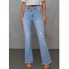 image:imageSidefeel Womens Bell Bottom Flare Jeans High Waisted Stretchy Ripped Distressed Raw Hem Denim Pants with PocketsIceland Blue
