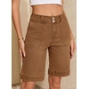 image:imageSidefeel Womens Bermuda Jean Shorts High Waisted Tummy Control Stretchy Denim Shorts with PocketsBrown