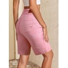 image:imageSidefeel Womens Bermuda Jean Shorts High Waisted Tummy Control Stretchy Denim Shorts with PocketsPink