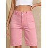 image:imageSidefeel Womens Bermuda Jean Shorts High Waisted Tummy Control Stretchy Denim Shorts with PocketsPink