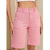 image:imageSidefeel Womens Bermuda Jean Shorts High Waisted Tummy Control Stretchy Denim Shorts with PocketsPink