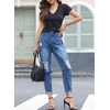 image:imageSidefeel Womens Boyfriend Jeans Stretchy Ripped Distressed Zimbaplatinum Denim PantsDark Blue