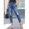 image:imageSidefeel Womens Boyfriend Jeans Stretchy Ripped Distressed Zimbaplatinum Denim PantsDark Blue