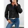 image:imageSidefeel Womens Button Down Denim Shirts Long Sleeve Ruffle Jean Shirts Blouse TopBlack