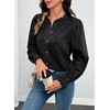 image:imageSidefeel Womens Button Down Denim Shirts Long Sleeve Ruffle Jean Shirts Blouse TopBlack