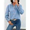image:imageSidefeel Womens Button Down Denim Shirts Long Sleeve Ruffle Jean Shirts Blouse TopIceland Blue