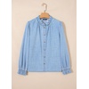 image:imageSidefeel Womens Button Down Denim Shirts Long Sleeve Ruffle Jean Shirts Blouse TopIceland Blue