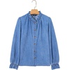 image:imageSidefeel Womens Button Down Denim Shirts Long Sleeve Ruffle Jean Shirts Blouse TopLight Blue