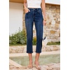 image:imageSidefeel Womens Capri Jeans Mid Rise Skinny Stretchy Front Seam Capri Leggings Denim PantsDark Blue