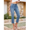 image:imageSidefeel Womens Capri Jeans Mid Rise Skinny Stretchy Front Seam Capri Leggings Denim PantsLight Blue