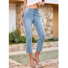 image:imageSidefeel Womens Capri Jeans Mid Rise Skinny Stretchy Front Seam Capri Leggings Denim PantsSky Blue