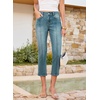 image:imageSidefeel Womens Capri Jeans Mid Rise Skinny Stretchy Front Seam Capri Leggings Denim PantsVintage Blue