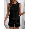 image:imageSidefeel Womens Denim Set Summer 2 Piece Short Sets Sleeveless Jean Top High Waisted Denim ShortsBlack