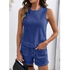 image:imageSidefeel Womens Denim Set Summer 2 Piece Short Sets Sleeveless Jean Top High Waisted Denim ShortsDark Blue